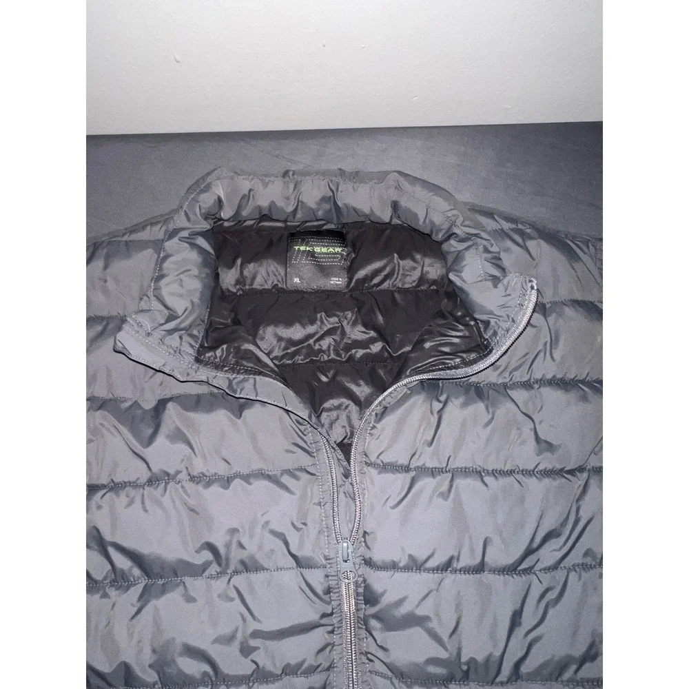 Tek Gear Mens Puffer Vest Charcoal Gray Full Zip Quilted Sleeveless Jacket XL